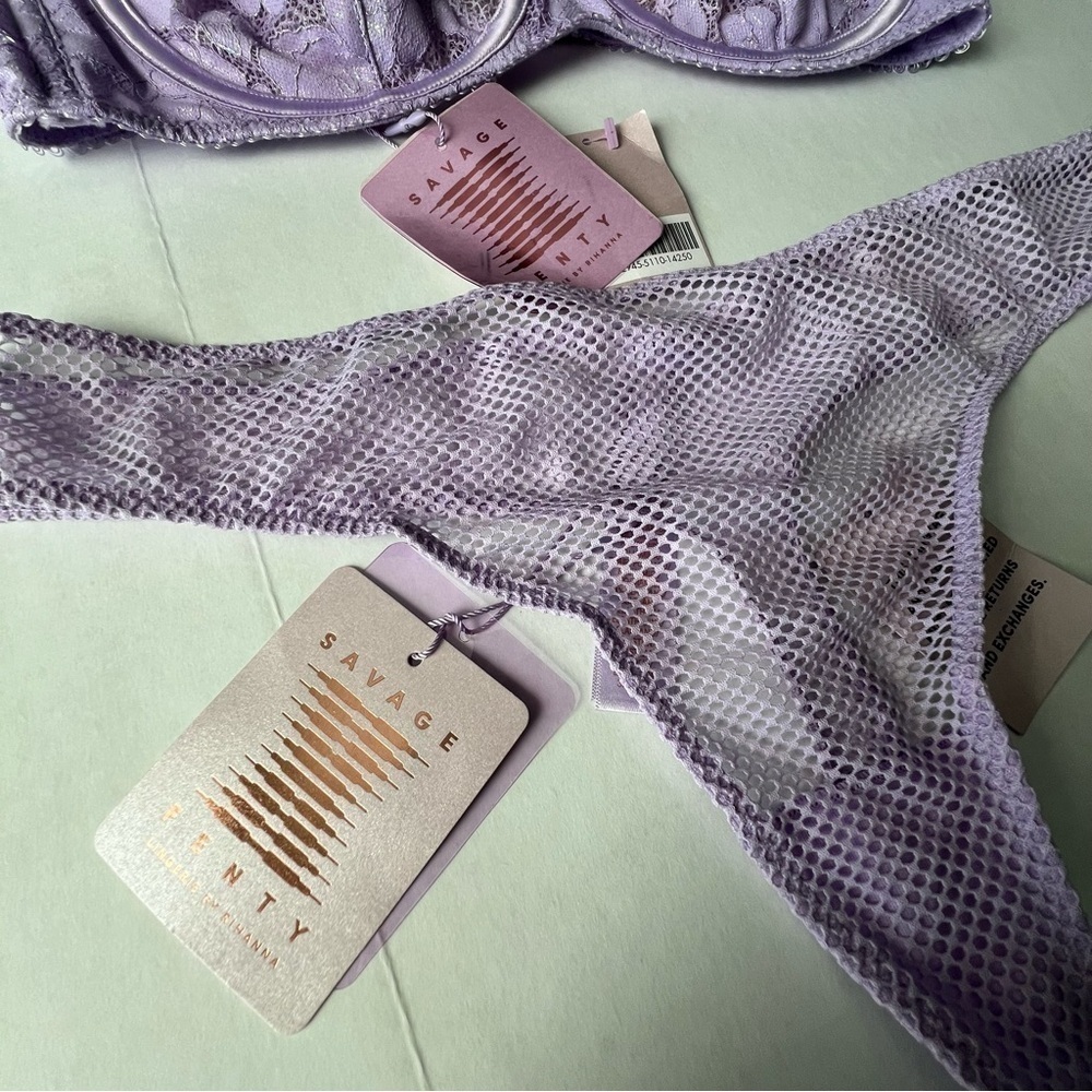 NWT Savage X Fenty FLORAL GLOW UNLINED LACE BRA purple lavender 36B & Medium - Picture 12 of 14